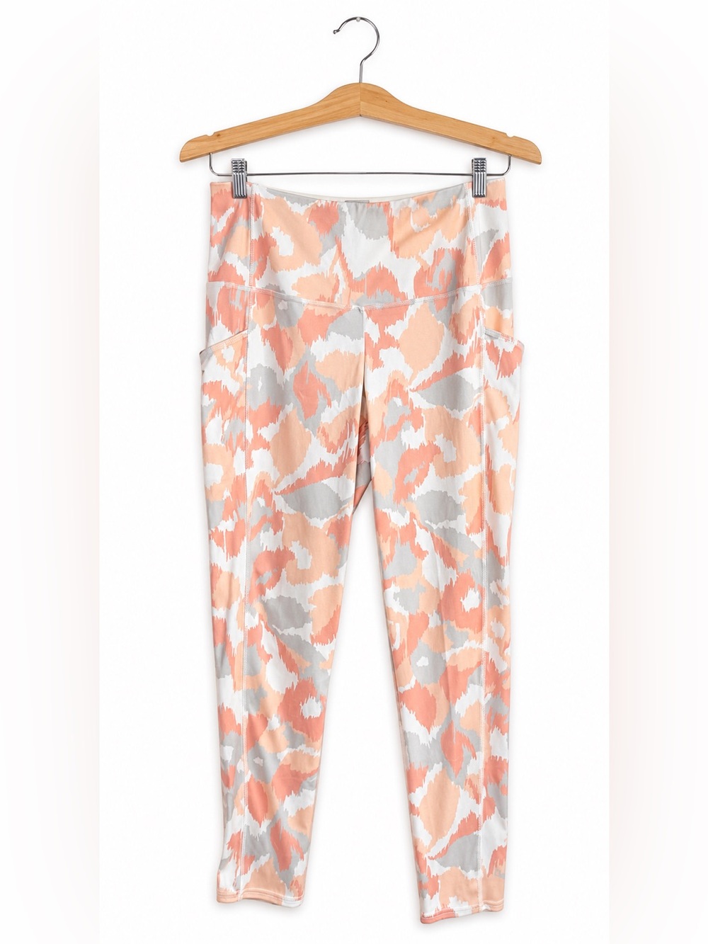 Chico's Peach, Cream & Gray Abstract Print Capri Yoga Side Pockets 12/14 Gym